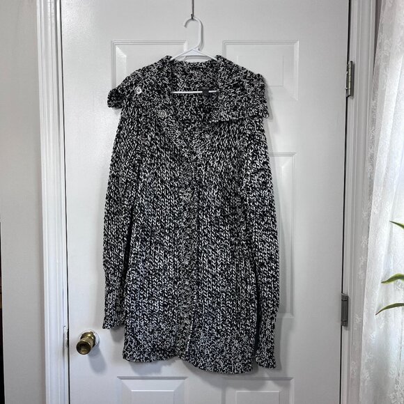 Kennith Cole Reaction Long Blacka and White Snap Front Sweater Jacket Size Large - Picture 2 of 12